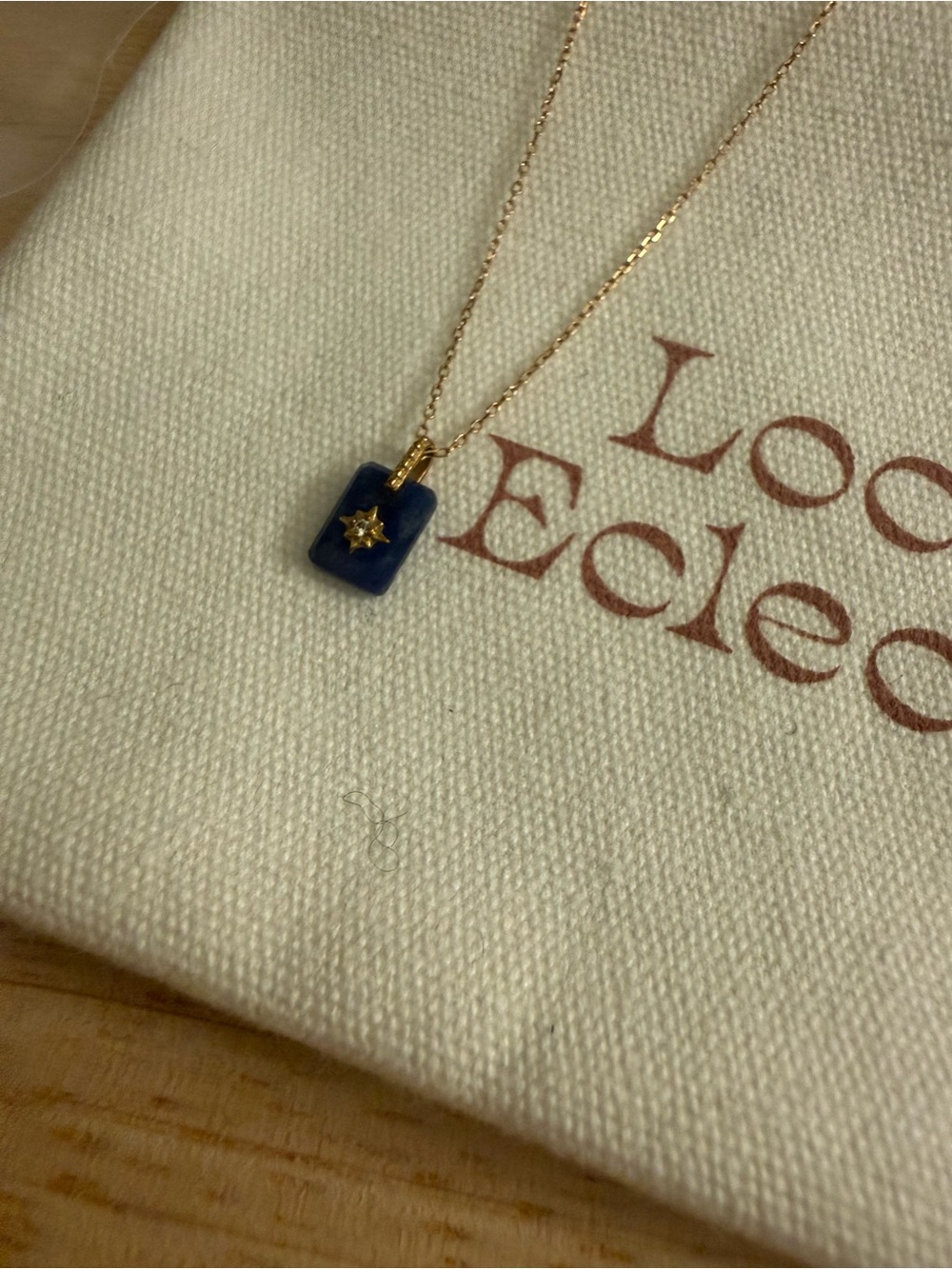 Local Eclectic Gold Chain Necklace Navy Blue Rectangular Pendant and Star Charm - Picture 4 of 5
